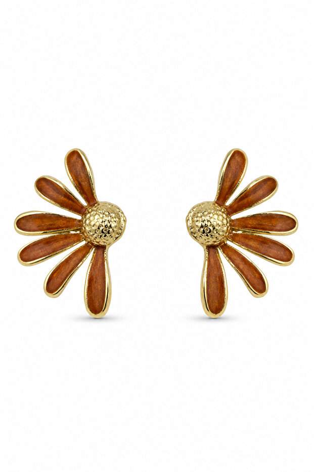 Yellow and Brown Tone Flower Motif Bijouterie Earrings Women's Accessory