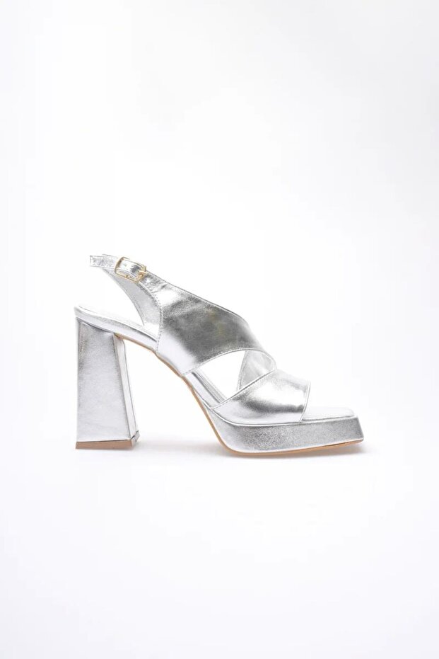 Silver Women's Heeled Platform Sandals Tr12My04F