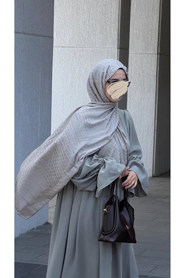 شال جاكار قطني فاخر - رمادي فضي