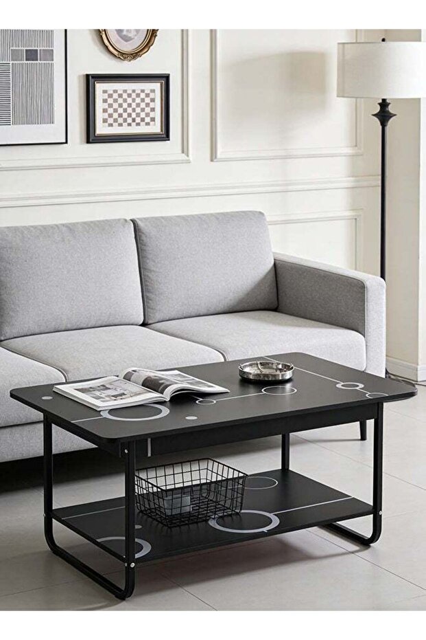 Migue home Modern Two Tier Coffee Table for Living Room, Easy Assembly, 100cm L x 60cm W x 40cm H, Black Color