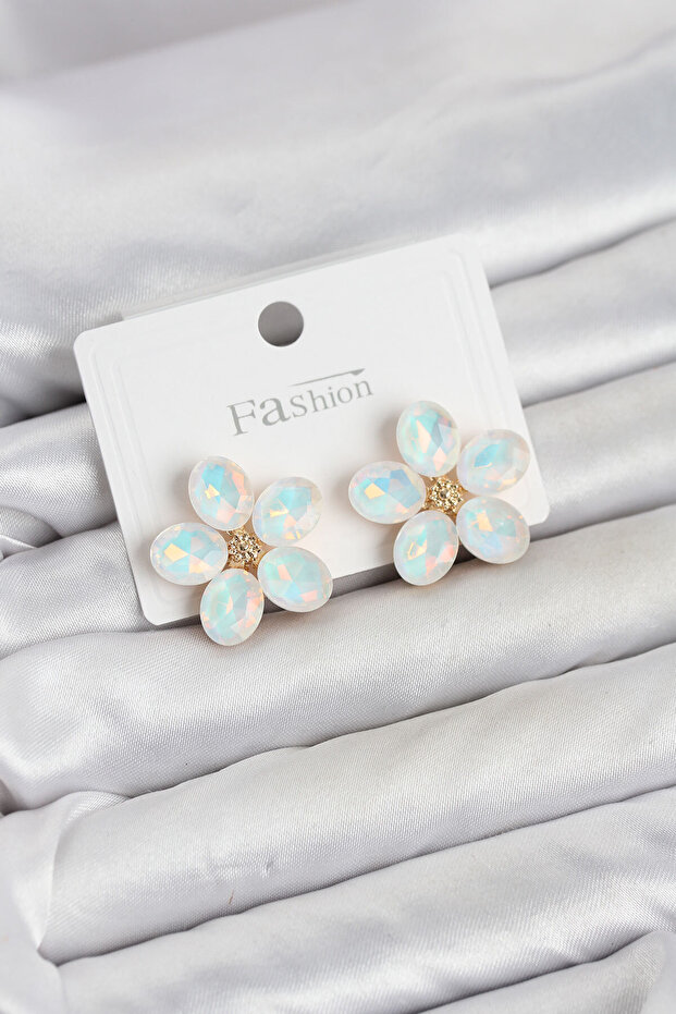 White Color Crystal Stone Flower Model Women's Earrings
