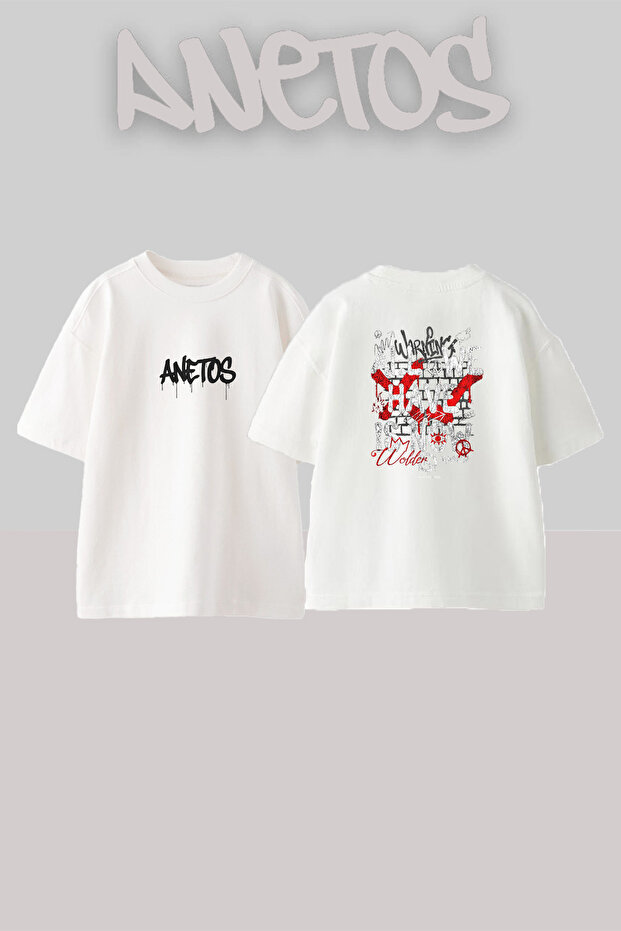 Street Art Design Printed Unisex Oversize White Tshirt