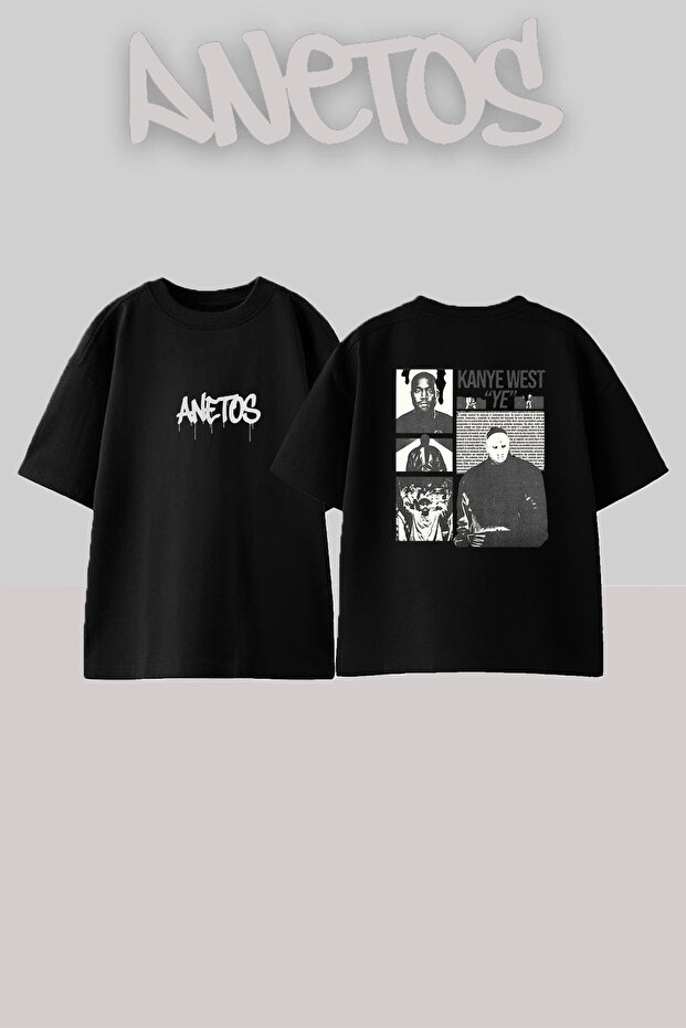 Kanye West_25 Design Printed Unisex Oversize Black Tshirt