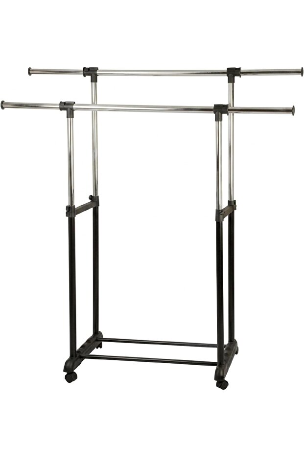 Double Garment Rack with Extendable Pipes – Adjustable Clothes Hanging Rack, Free Standing Wardrobe Organizer for Bedroom, Laundry Room & Home Storage