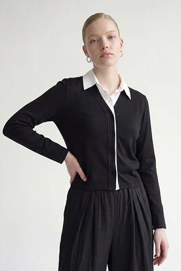 Black Knitwear Detailed Shirt