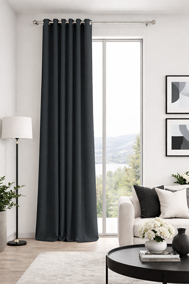 Alaska Anthracite Custom Size Background Curtain 220X250 Without Pleats
