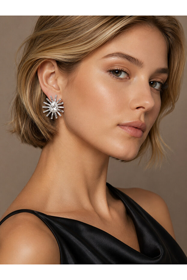 Crystal-Looking Round Women's Earrings - Special Day and Night Accessory