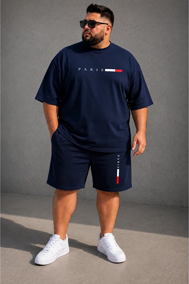 Men's Large Size Oversize Shorts Set 100% Cotton 2-Piece Set Casual Sports Combination