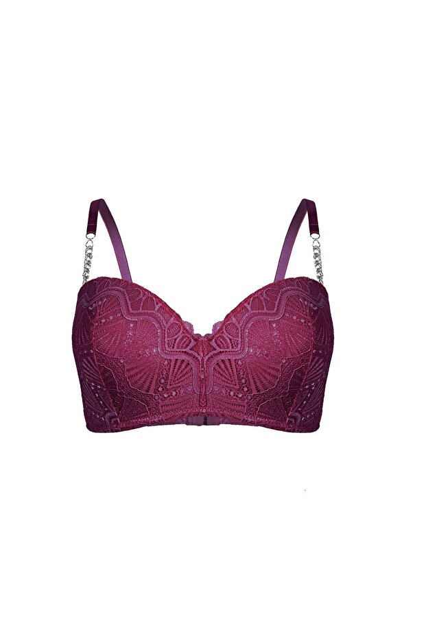 2334 Removable Strappy Lace Unpadded Full Cup Strapless Bra Burgundy
