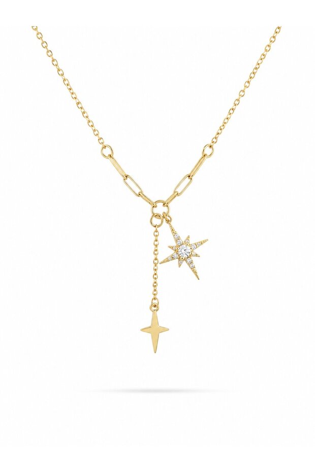 Brass Gold Color Zircon Stone Minimal Dangle Pole Star Model Women's Necklace