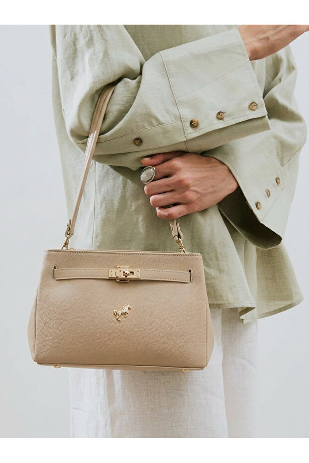 Women's 5-Compartment Leather Look Bag with Long Adjustable Strap