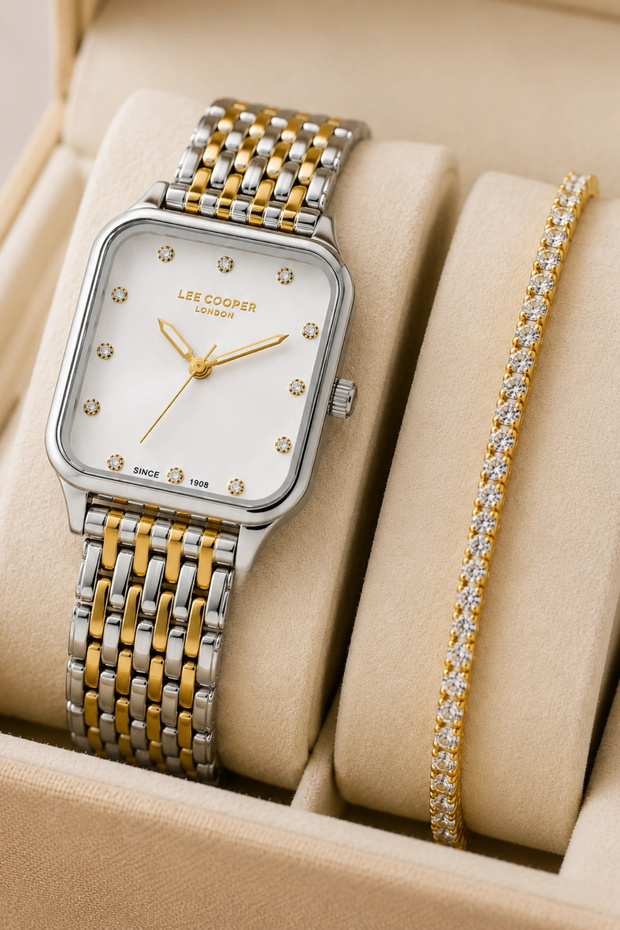 Color Steel Strap & Case Women's Wristwatch with Bracelet Gift Gold-Silver Sdlc010