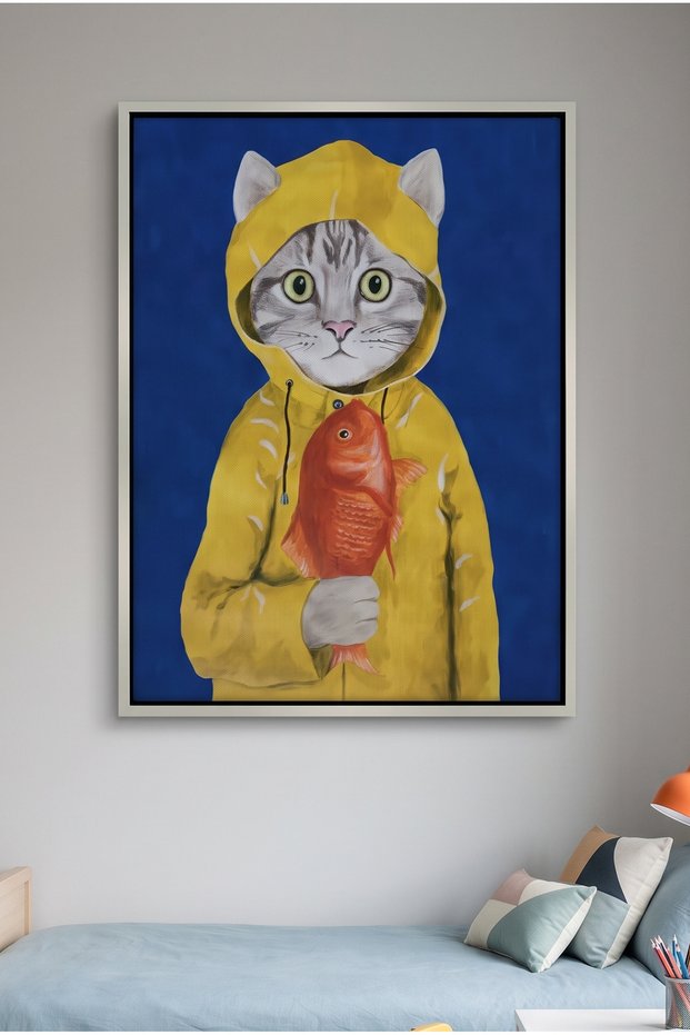 The Rainy Day Catch Kids Wall Art | Portrait Framed Canvas Print | Luxury Modern Decor for Kids Room