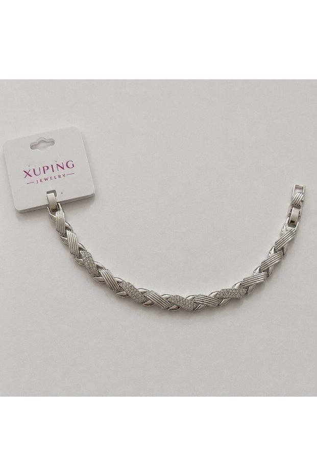 Xuping Vip Quality Antiallergic Silver Bracelet with Ahenk Motif and Zircon Stone Detail