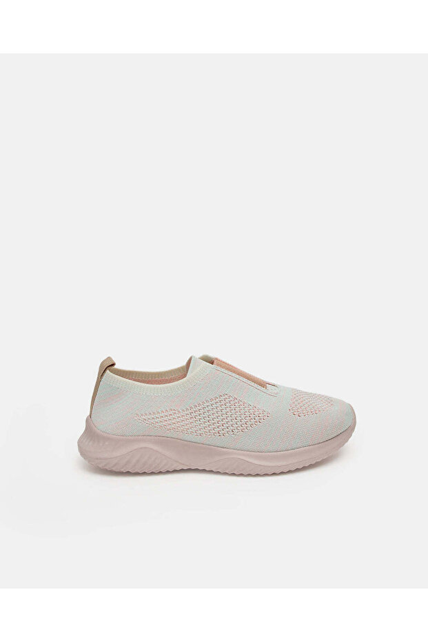 Girls Beige Knitted Slip-On Sneakers