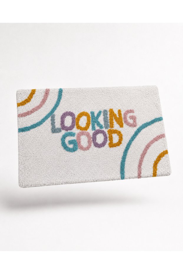 Cotton 60X90 Bath Mat with the Text "Looking Good" and Rainbow Pattern, Fun Home Gift