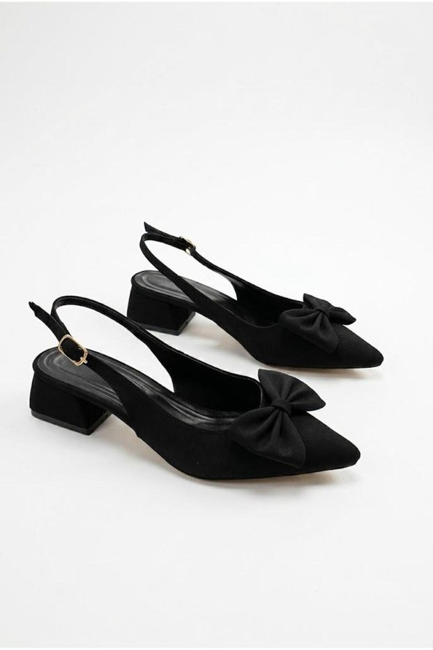 35150 Satin Bow Buckle Detailed 4 cm Heel Height Women's Shoes