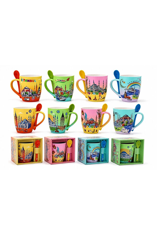Istanbul themed porcelain mug with spoon alk5831