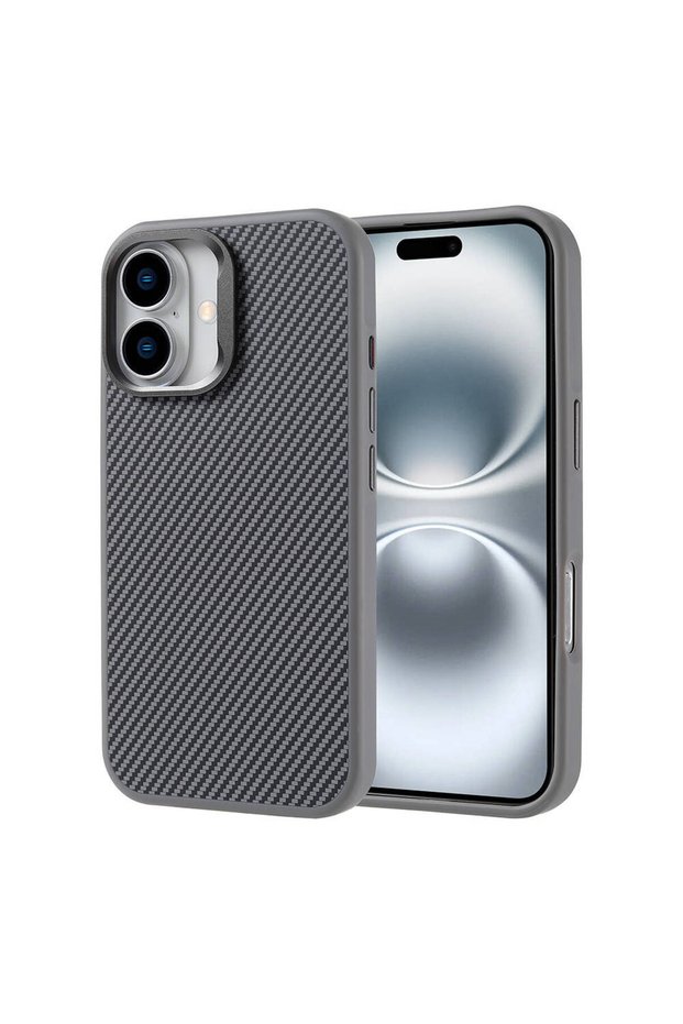 iPhone 16 Plus Case Magsafe Carbon Fiber Look Metal Camera Raised Silicone Tkng