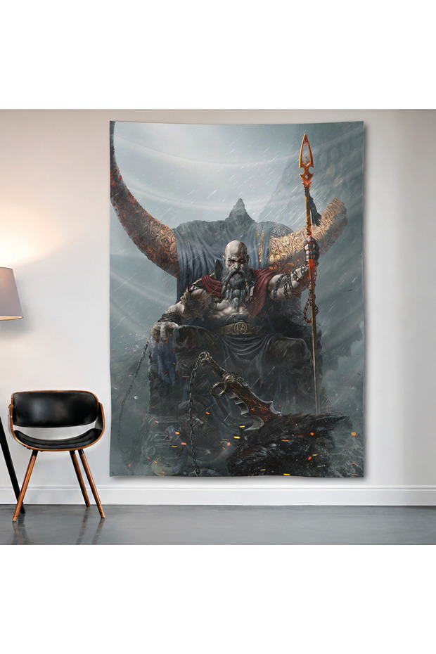 God of War Kratos Wall Covering Wall Tapestry First Quality Satin Fabric Poster