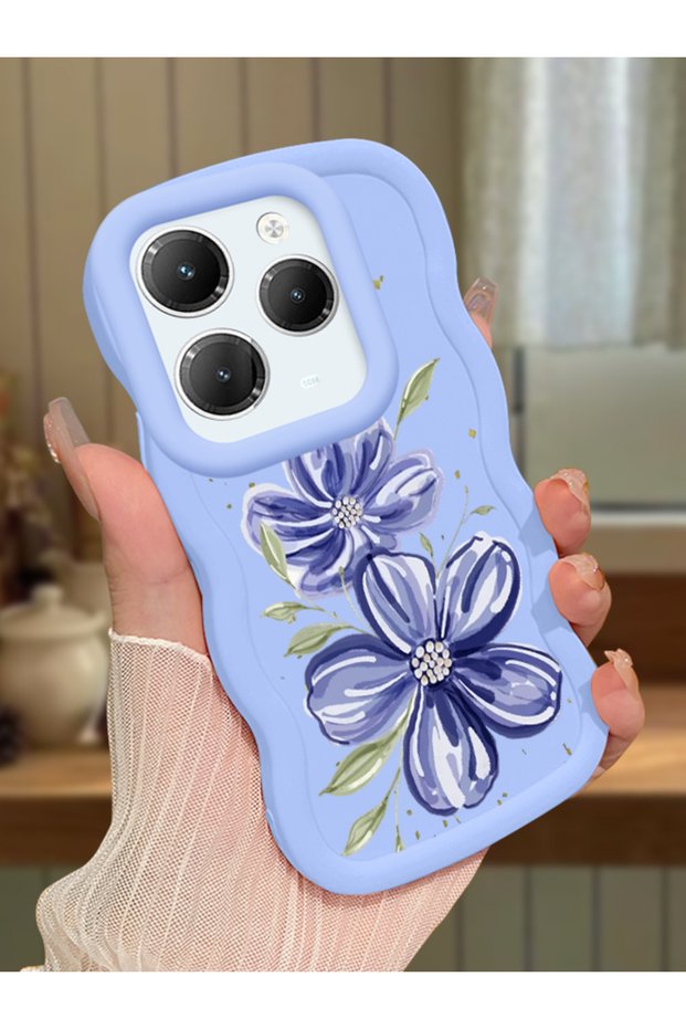 Infinix Hot 40 Compatible Case Camera Protector Blue Silicone Couple Phone Case Floral Pattern