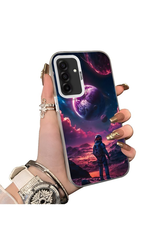 Samsung Galaxy A26 Compatible Silicone Edge Hard Back Case Couple Phone Case Planet Pattern