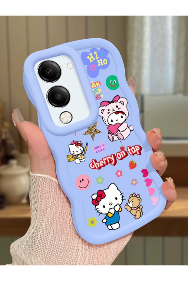 Vivo Y04 Compatible Case Camera Protector Blue Silicone Couple Phone Case Kitty Pattern