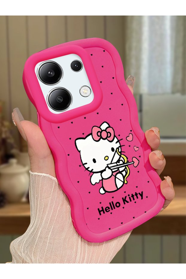 Redmi Note 13 4g Compatible Case with Camera Protector Red Silicone Couple Phone Case Kitty Pattern