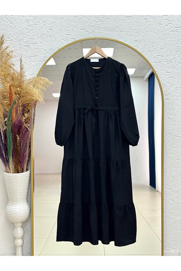 Akşin Lion Modal Britli Tunnel 4 Layer Dress-Na2406 Black