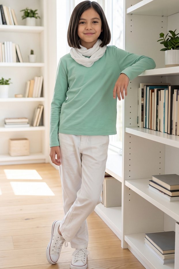 Mint Basic Uzunkol T-Shirt - Non-Sweating Flexible Fabric Cotton Seasonal Mint Girls' Long Sleeve Tshirt