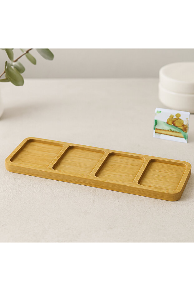 4-Compartment Rectangular Bamboo Serving Tray 32.8X10X1.4 cm