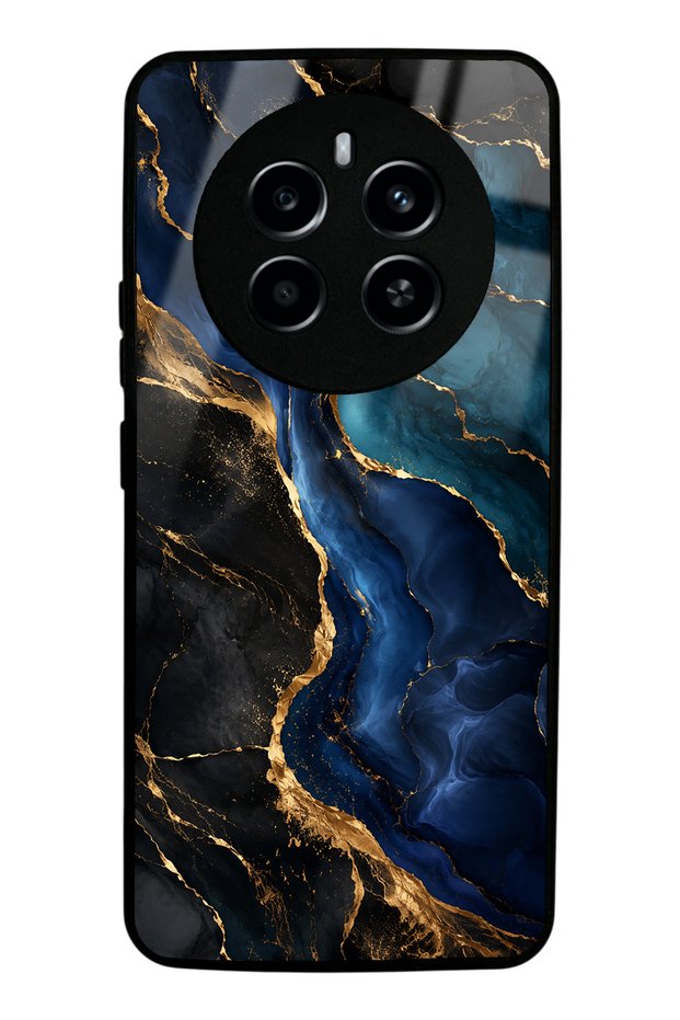 Realme 12 Pro Plus Glossy Phone Case with Midnight Sapphire Marble Design