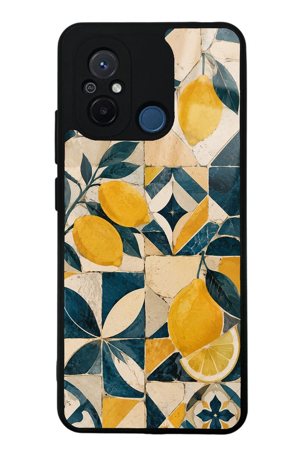 Xiaomi Redmi 12C Glossy Phone Case with Mediterranean Lemon Mosaic Design