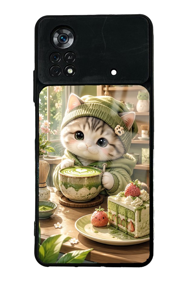 Xiaomi Poco X4 Pro Matcha Kitty Coffee Design Glossy Phone Case