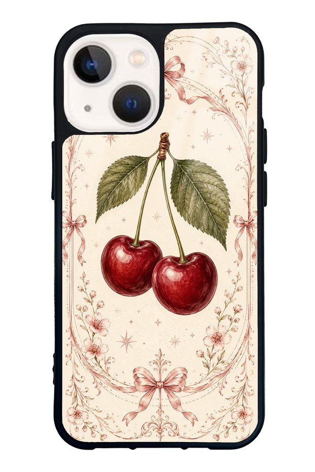 iPhone 13 Mini Glossy Phone Case with Vintage Cherry Blossom Design