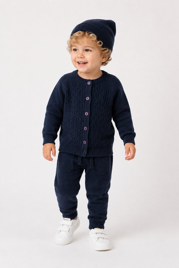 Unisex Knitwear Hair Braided Bottom Top Beanie 3-Piece Set 22108