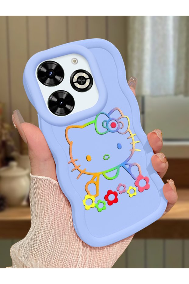 Infinix Smart 8 Plus Compatible Case Camera Protector Blue Silicone Couple Phone Case Kitty Pattern