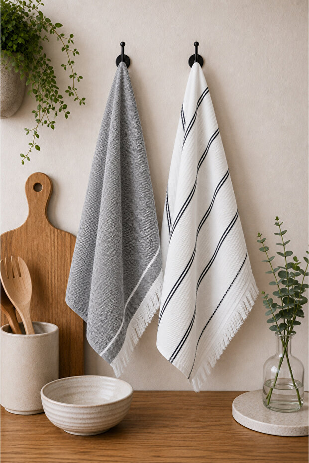 2-Piece Kitchen Towel Set 40X60 cm 100% Cotton Kitchen Hand Towel High Water Absorbent Drying Towel Premium Kitchen Towel Set