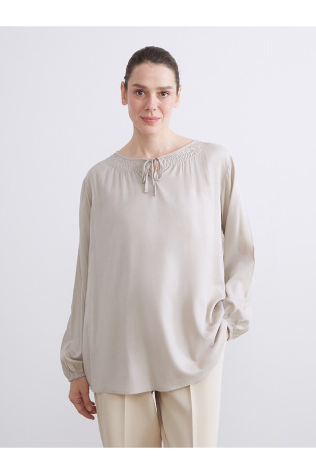 Bow Collar Linen Blend Blouse