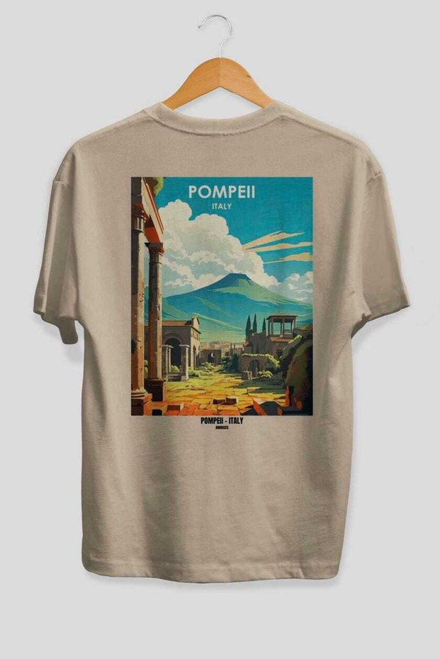 Pompei Italy Beige Oversize Country City Back Printed Unisex T-Shirt 100% Cotton Premium