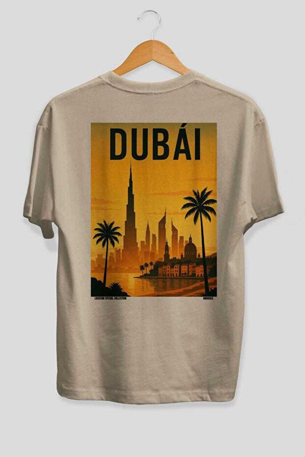 Dubai Uae 2 Beige Oversize Country City Back Printed Unisex T-Shirt 100% Cotton Premium