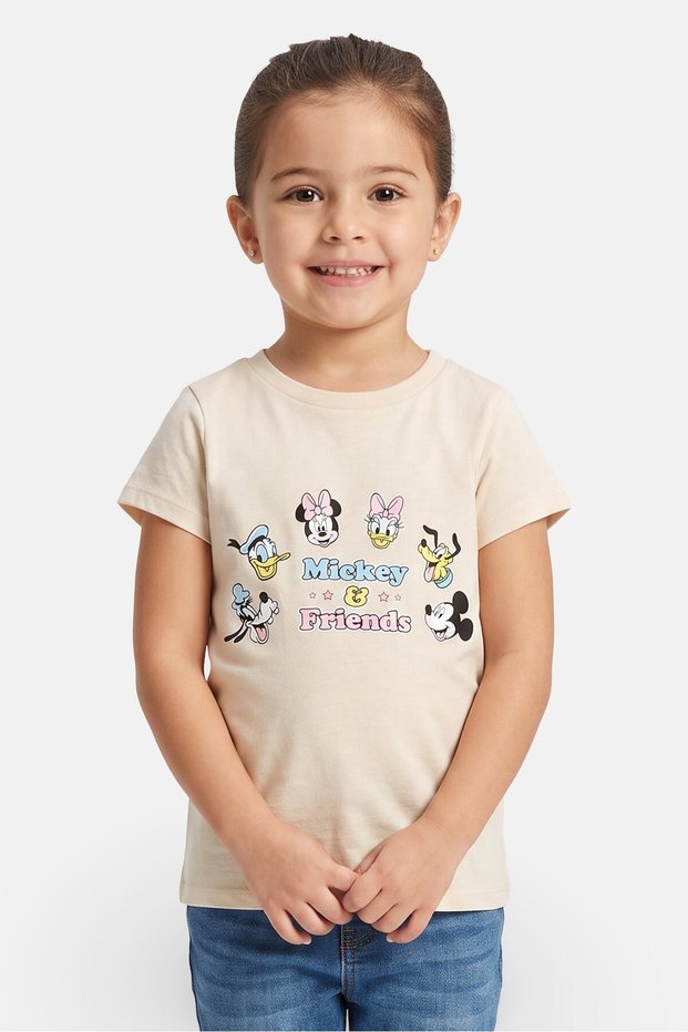 Kids Girl Mickey And Friends Short Sleeve Top, Beige
