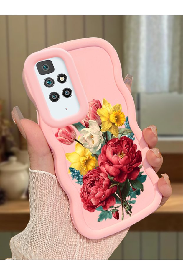Redmi 10 2022 Compatible Case Camera Protector Pink Silicone Couple Phone Case Floral Pattern