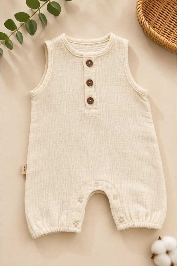 Baby Romper 0-3 Months – 100% Cotton Muslin Unisex Breathable Soft Summer Romper – Cream