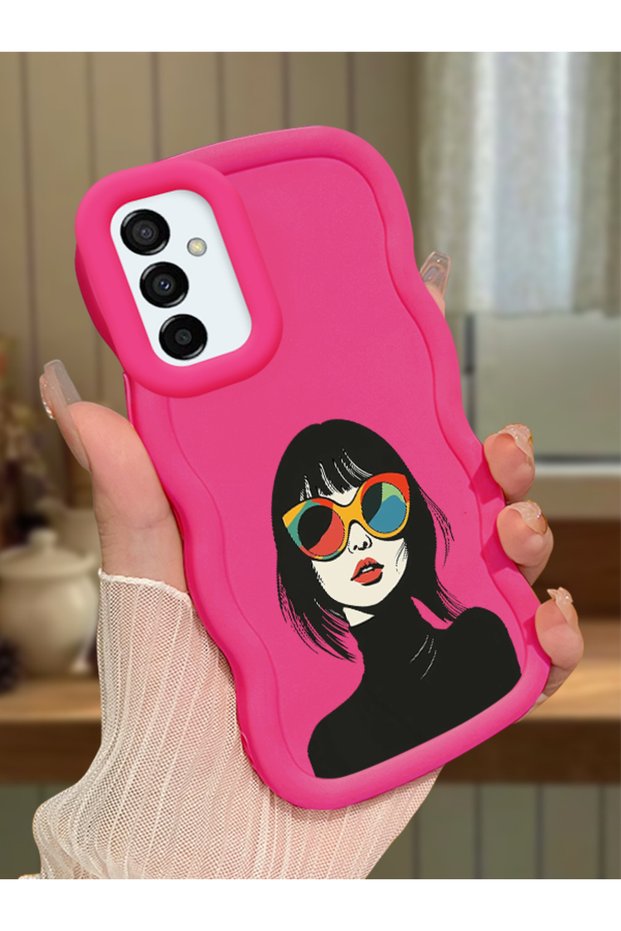 Samsung Galaxy M23 Compatible Case Camera Protector Red Silicone Couple Phone Case Girl Pattern