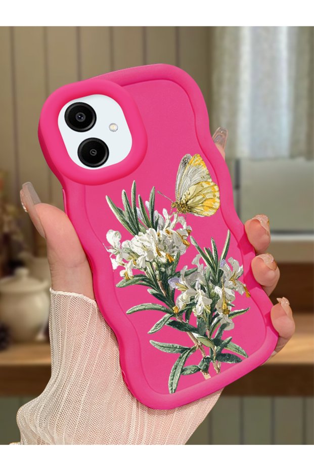 Samsung Galaxy A06 Compatible Case Camera Protector Red Silicone Couple Phone Case Butterfly Pattern