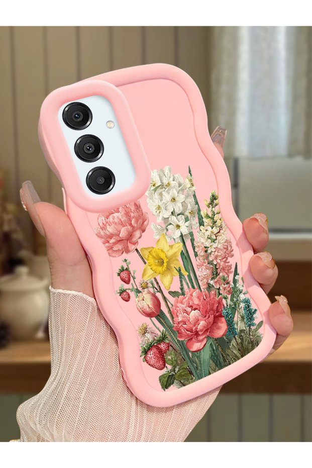 Samsung Galaxy A16 Compatible Case Camera Protector Pink Silicone Couple Phone Case Floral Pattern
