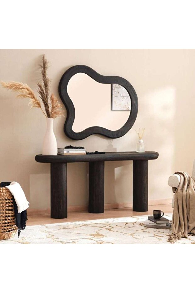 HARPER - CONSOLE TABLE WITH MIRROR WOOD - BROWN