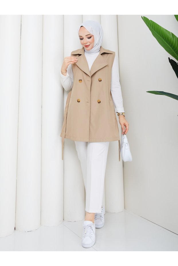 Women's Double-Breasted Belted Vest Rc3151