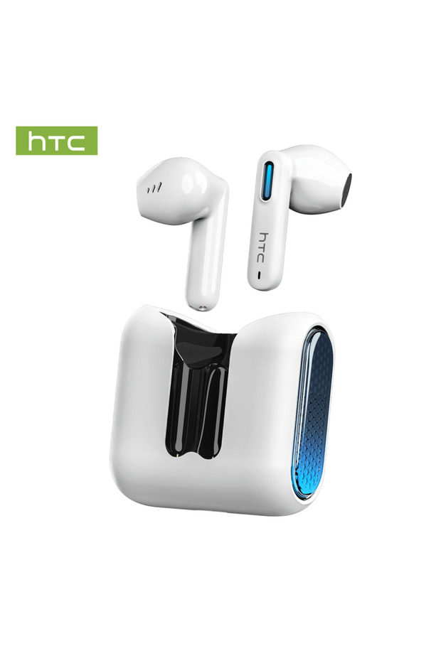 سماعات أذن لاسلكية HTC NE49 TWS بيضاء اللون مع تقنية البلوتوث ومترجم ذكي وإلغاء الضوضاء وعمر بطارية 40 ساعة وتحكم باللمس
